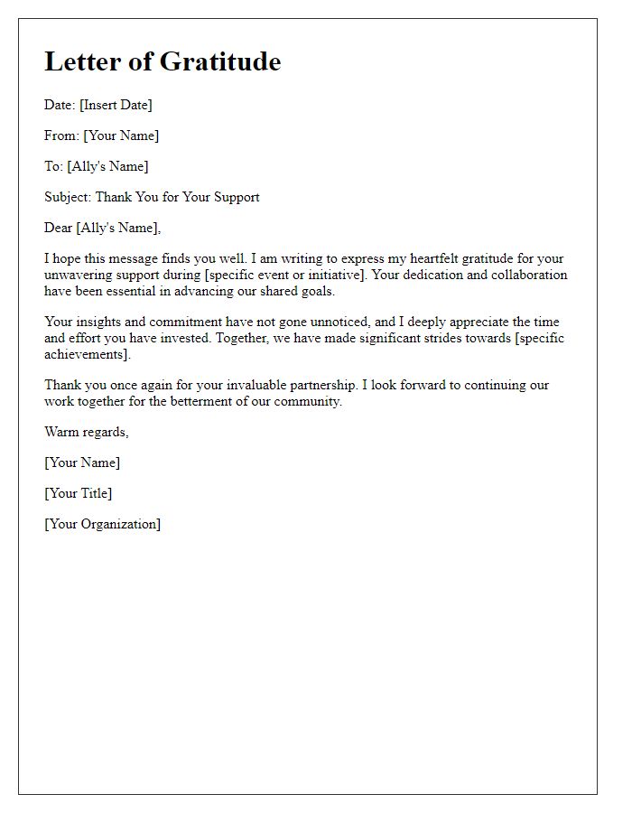 Letter template of gratitude for political allies' support.