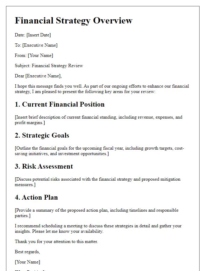 Letter template of financial strategy for executive review