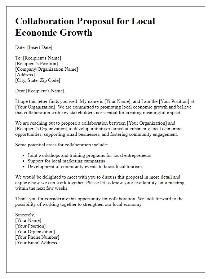 Letter template of collaboration proposal for local economic growth