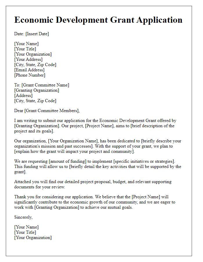 Letter template of economic development grant application