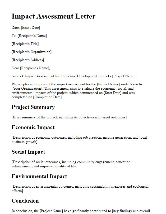 Letter template of impact assessment for economic development projects