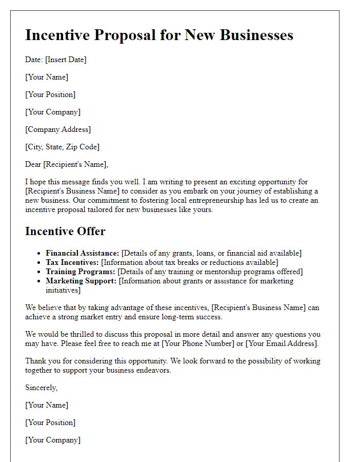 Letter template of incentive proposal for new businesses