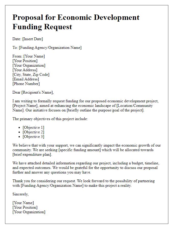 Letter template of proposal for economic development funding request