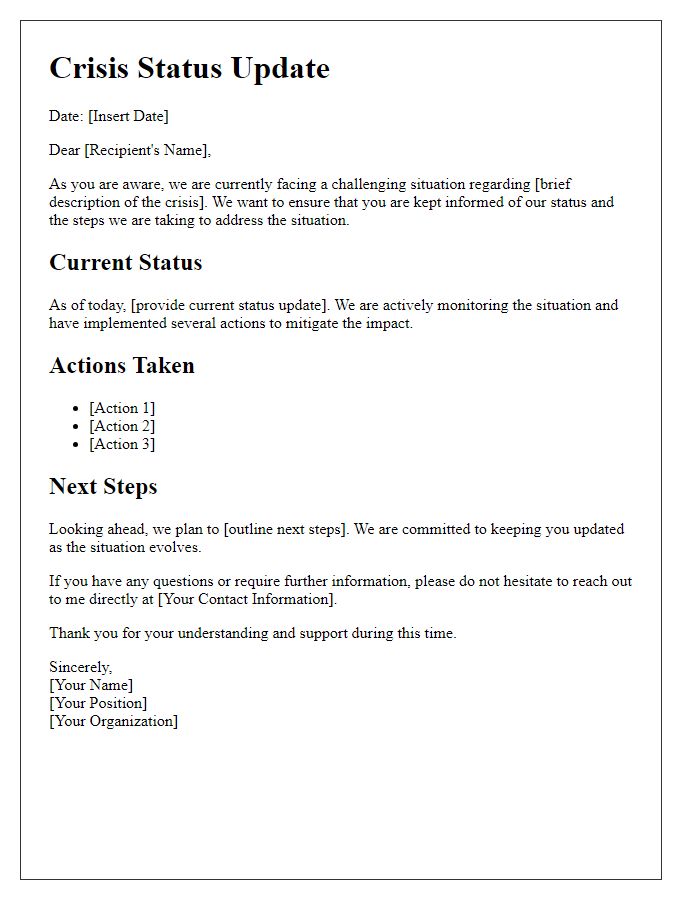 Letter template of crisis status update