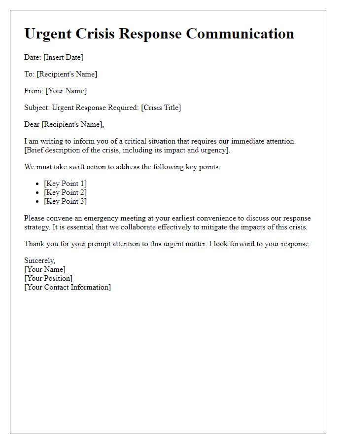 Letter template of urgent crisis response communication