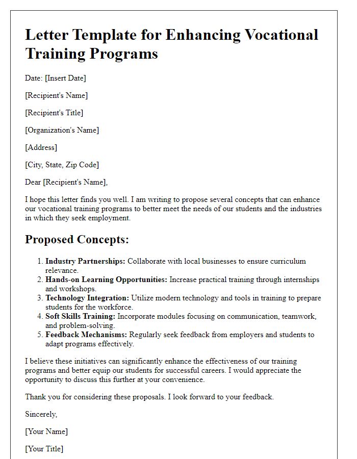 Letter template of concepts for enhancing vocational training programs.