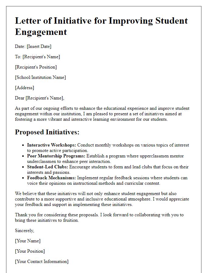 Letter template of initiatives for improving student engagement.