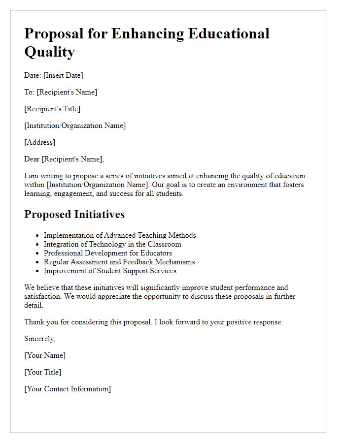 Letter template of proposals for enhancing educational quality.