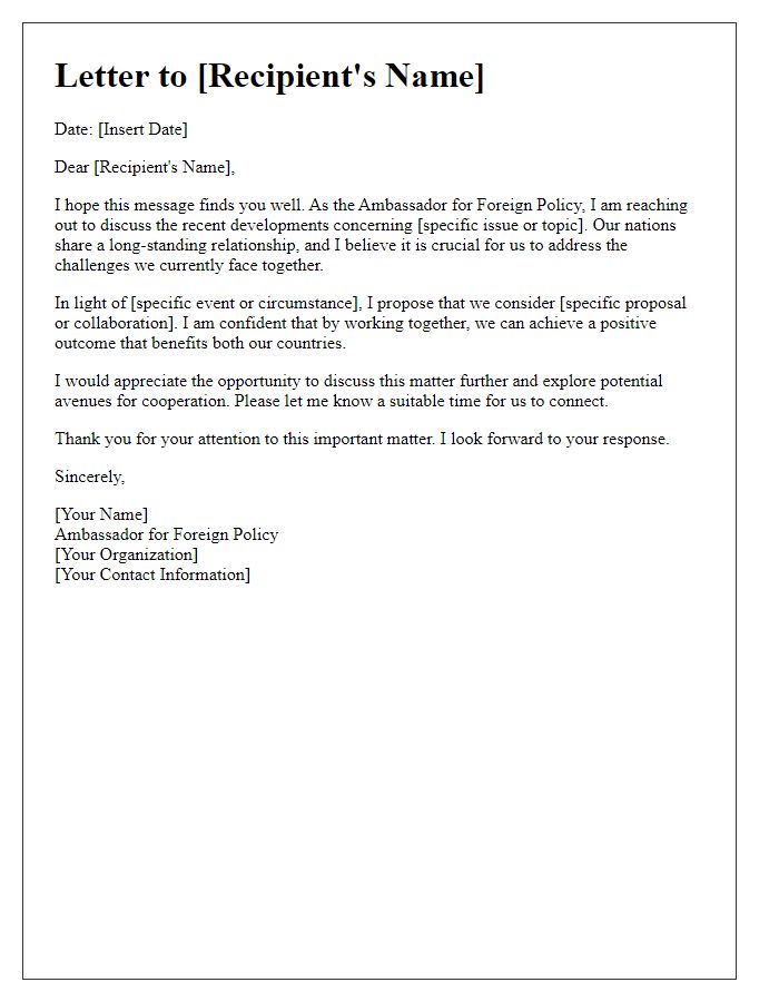 Letter template of foreign policy ambassador communication