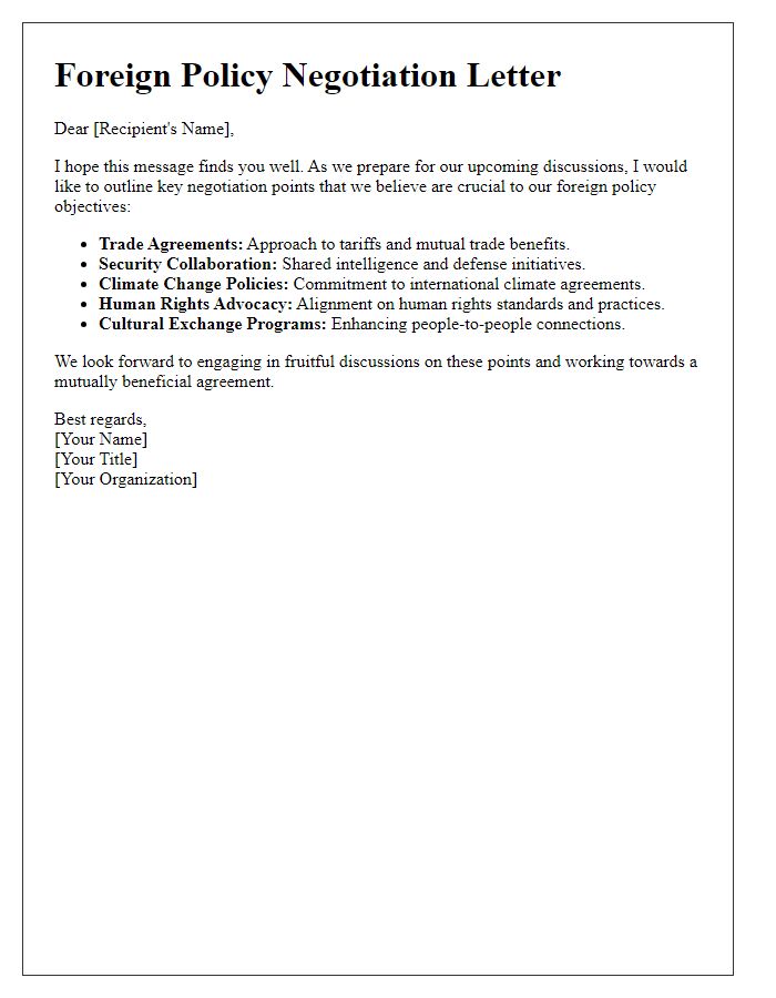 Letter template of foreign policy negotiation points