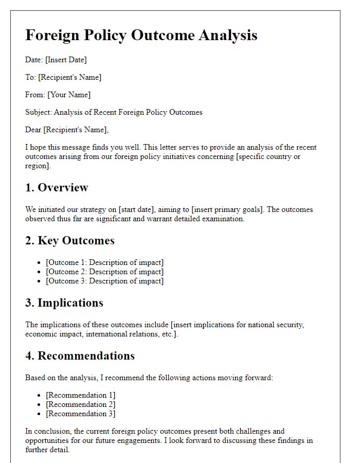 Letter template of foreign policy outcome analysis