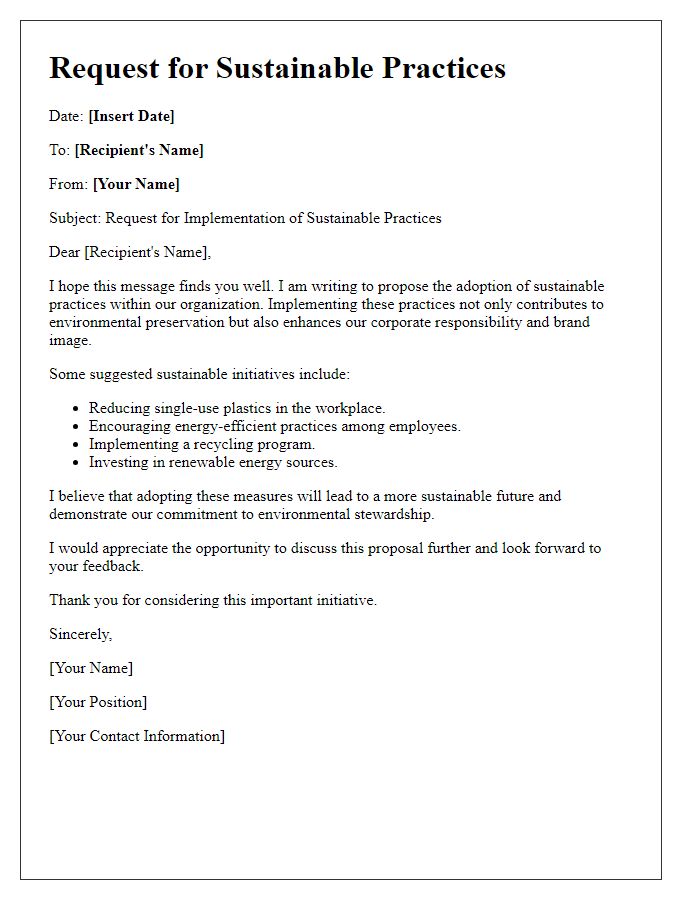 Letter template of Sustainable Practices Request