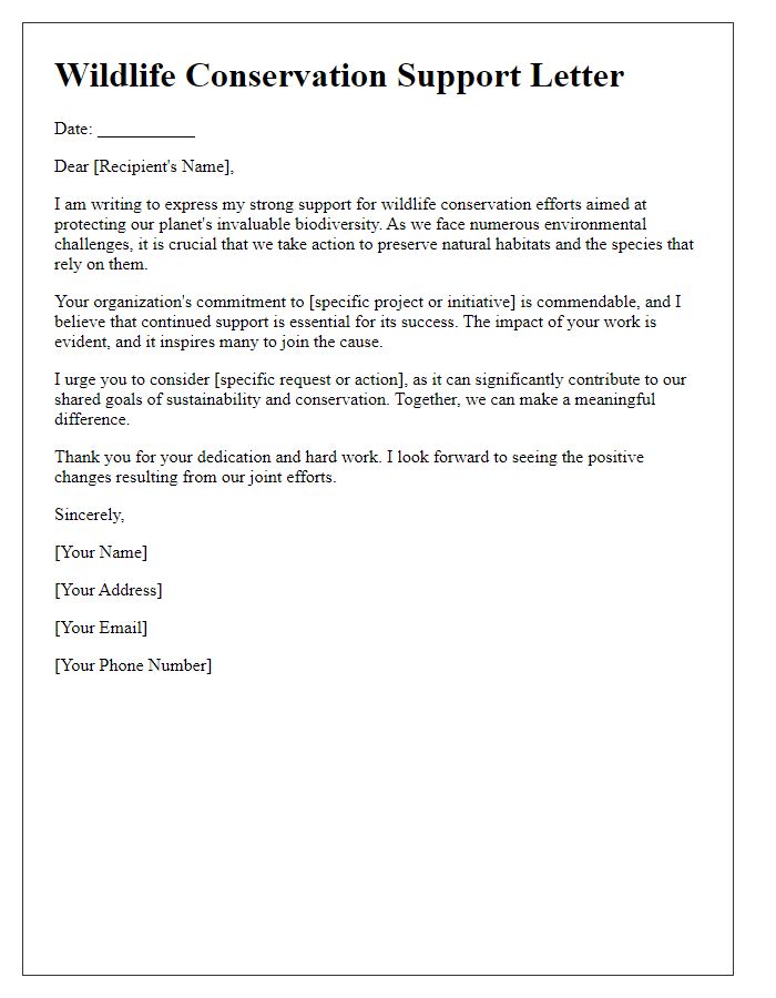 Letter template of Wildlife Conservation Support