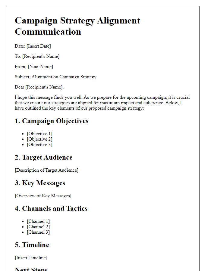 Letter template of campaign strategy alignment communication