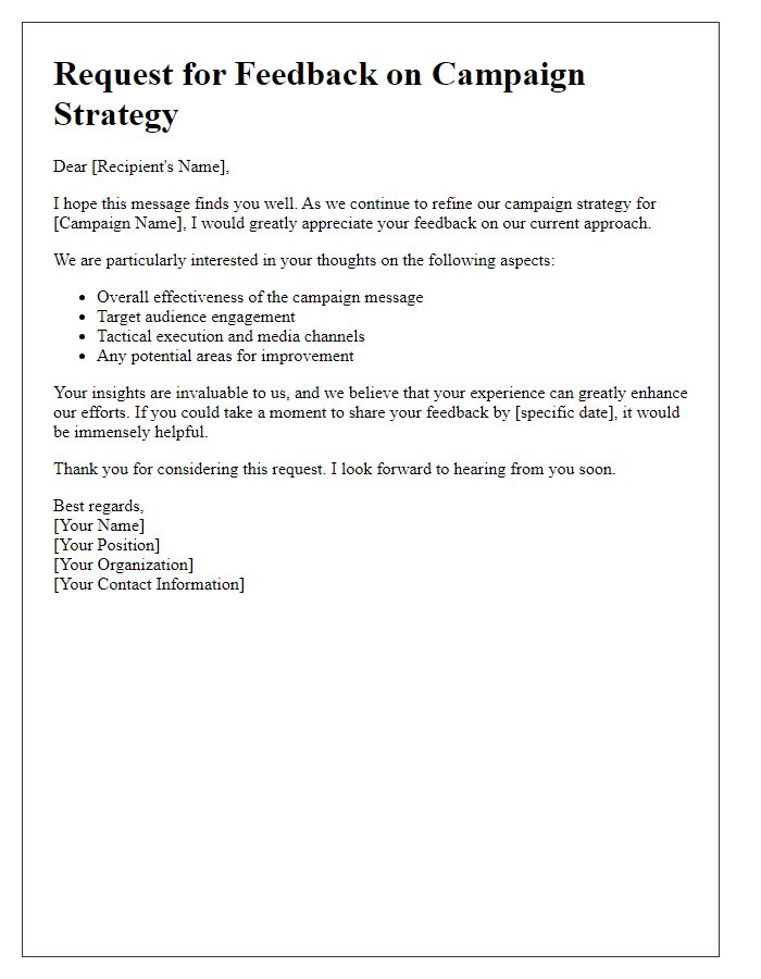 Letter template of campaign strategy feedback request