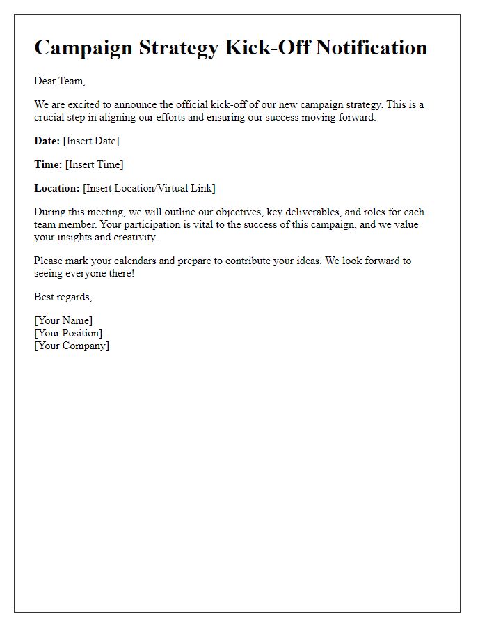 Letter template of campaign strategy kick-off notification