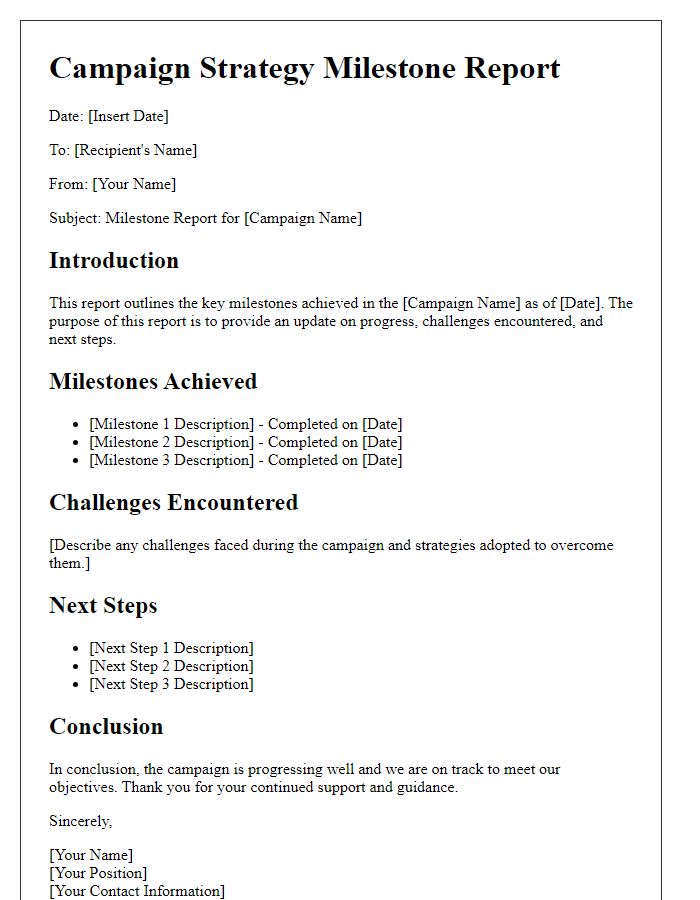 Letter template of campaign strategy milestone report