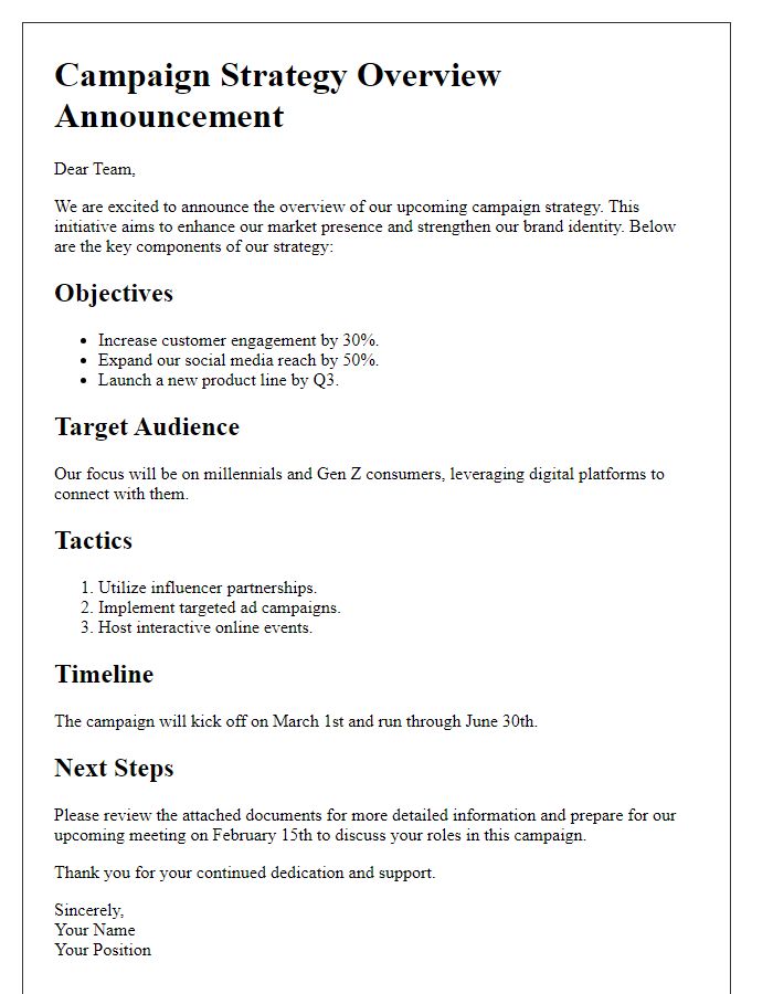 Letter template of campaign strategy overview announcement