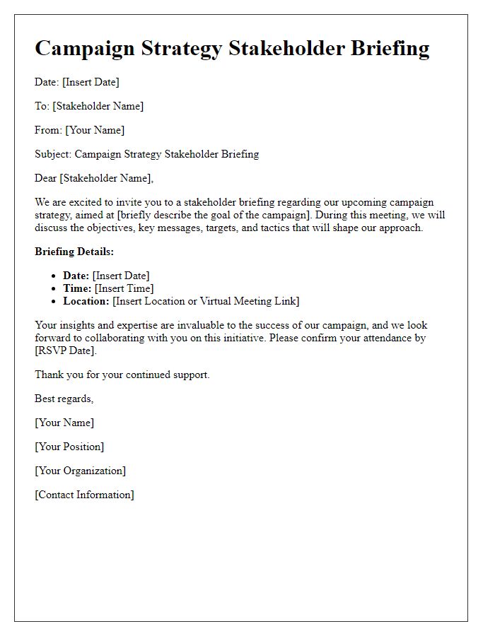 Letter template of campaign strategy stakeholder briefing