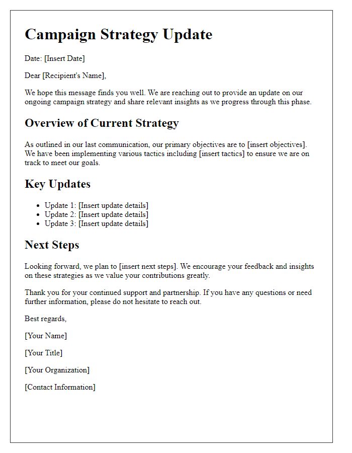 Letter template of campaign strategy update dissemination