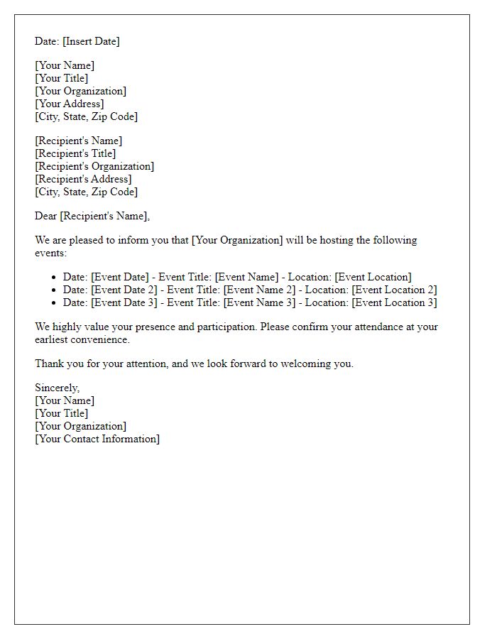 Letter template of diplomatic notification for upcoming events.