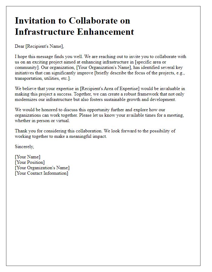 Letter template of collaboration invitation for infrastructure enhancement