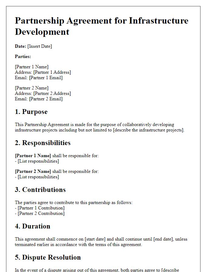 Letter template of partnership agreement for infrastructure development