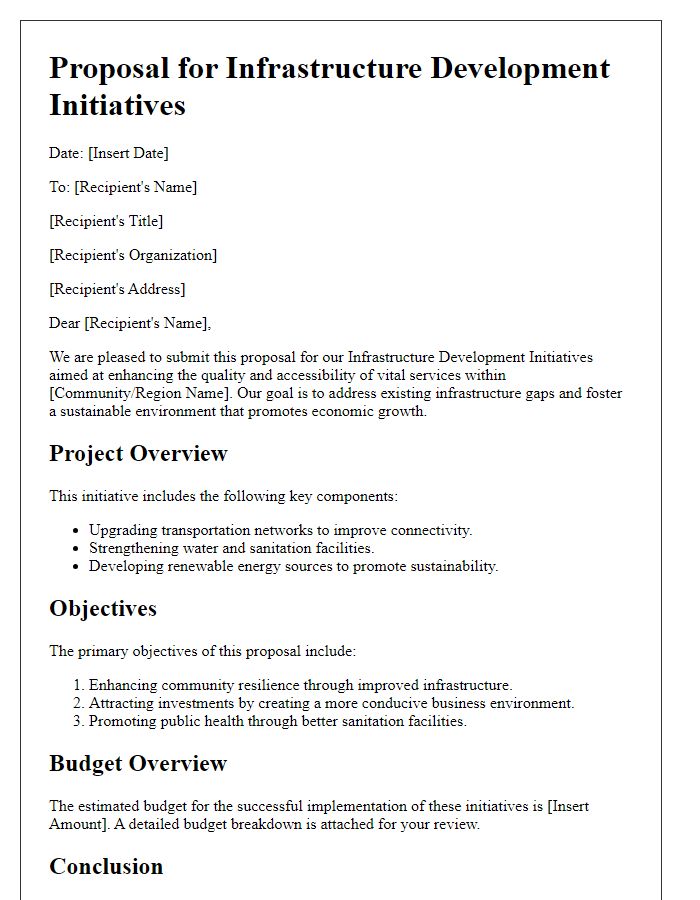 Letter template of proposal for infrastructure development initiatives