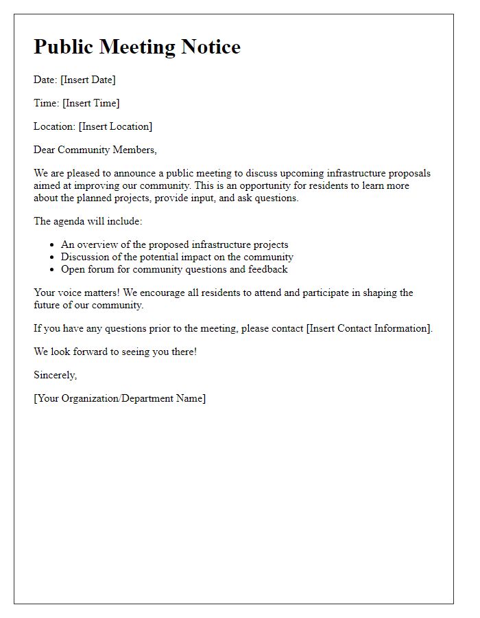 Letter template of public meeting notice for infrastructure proposals