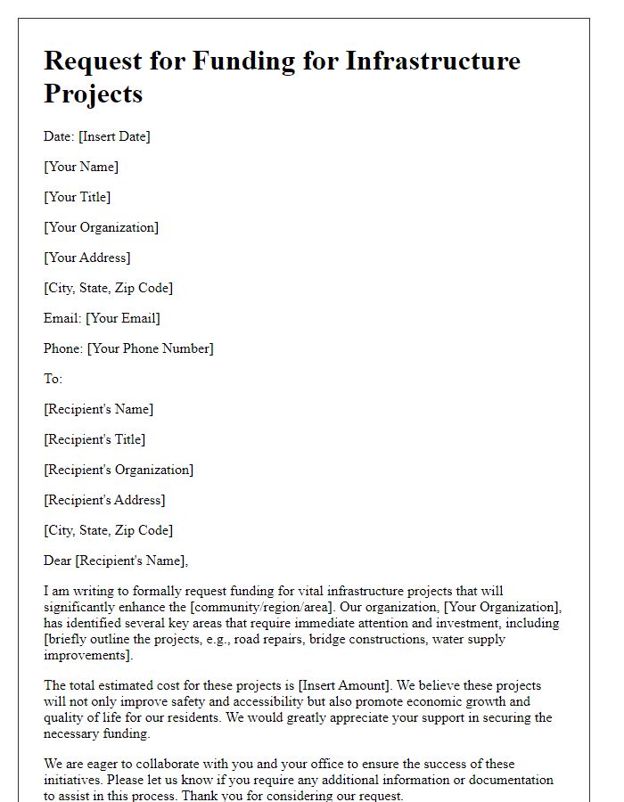 Letter template of request for funding for infrastructure projects