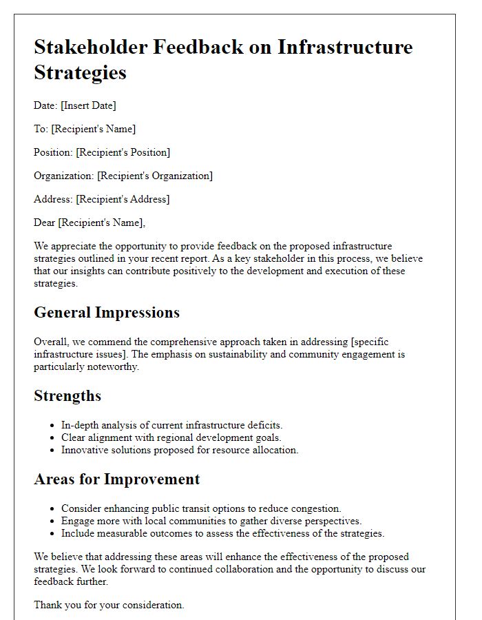 Letter template of stakeholder feedback on infrastructure strategies