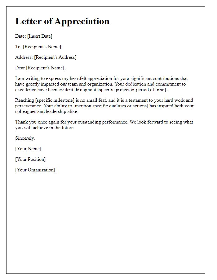 Letter template of appreciation for significant milestones