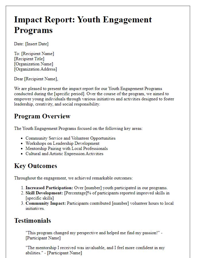 Letter template of impact report for youth engagement programs