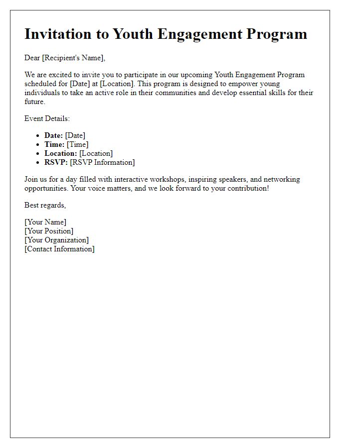 Letter template of invitation for youth engagement programs