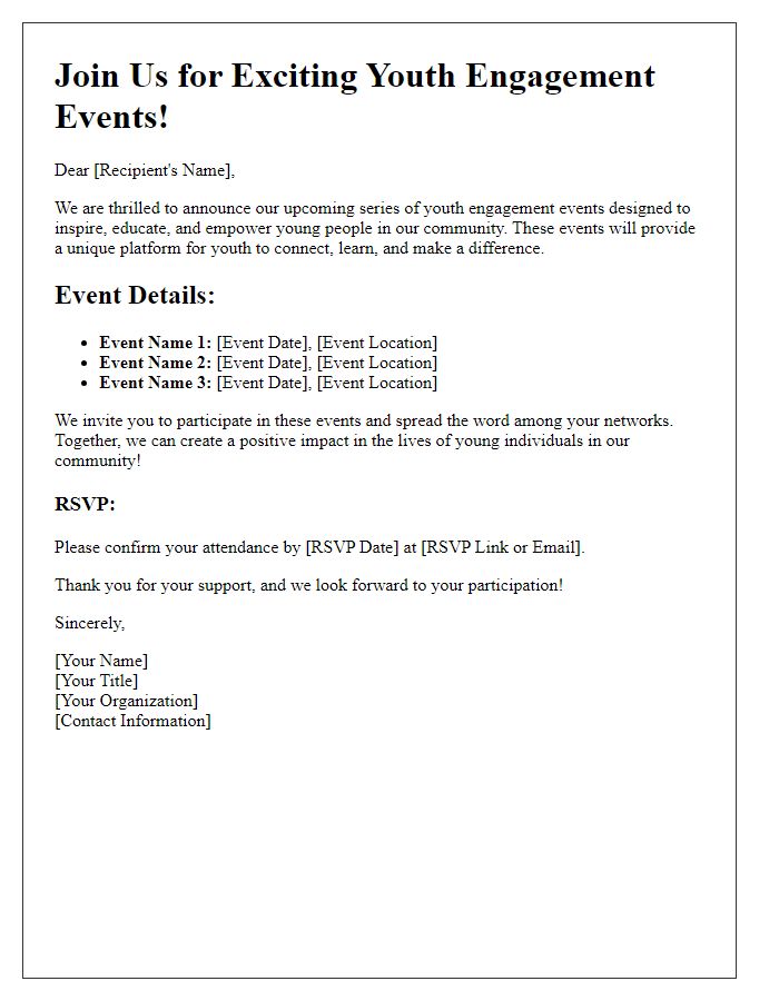 Letter template of promotional campaign for upcoming youth engagement events