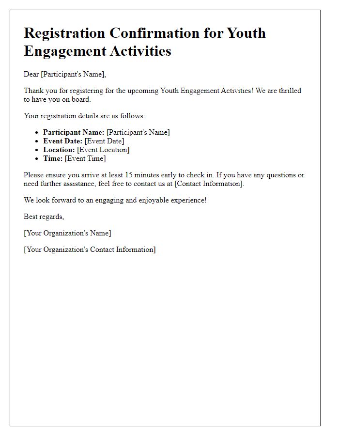 Letter template of registration confirmation for youth engagement activities