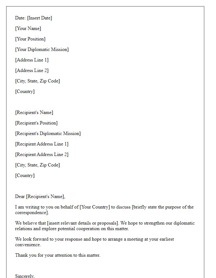 Letter template of diplomatic mission correspondence