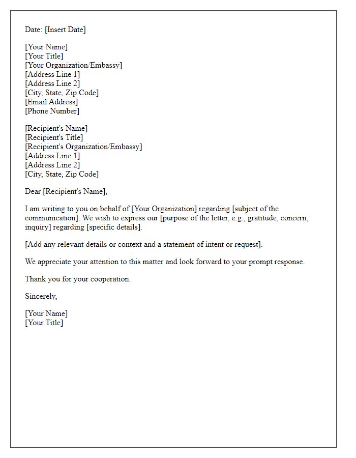 Letter template of official diplomatic communication