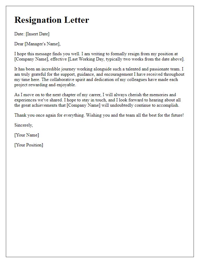 Letter template of friendly resignation with praise for the team