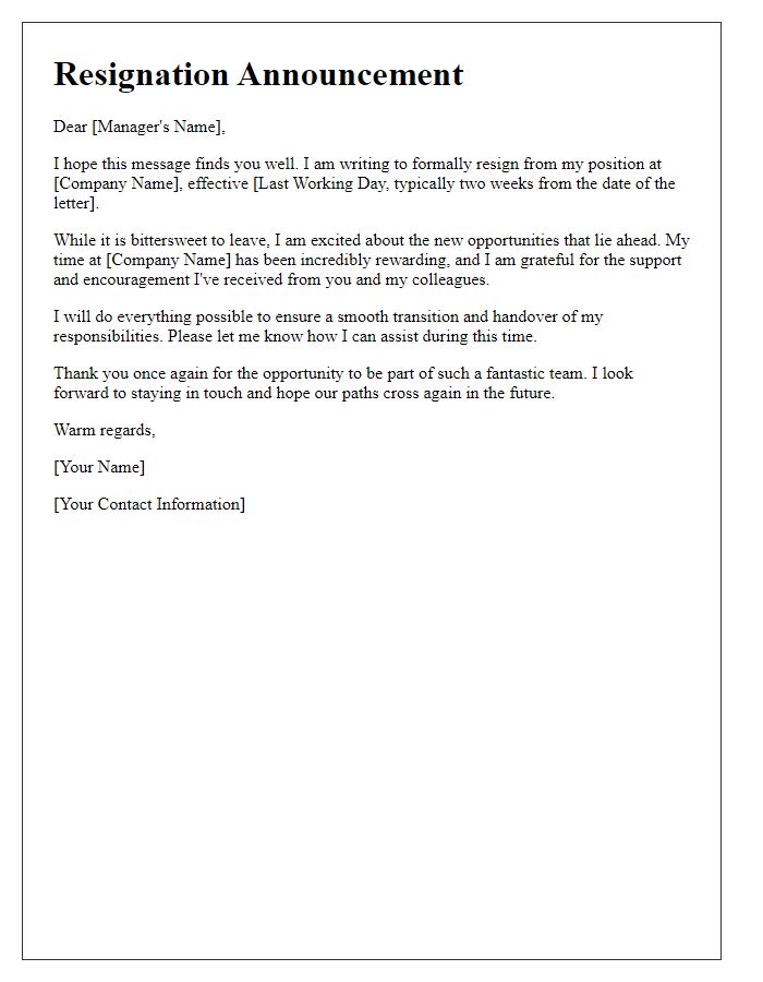 Letter template of optimistic resignation announcement