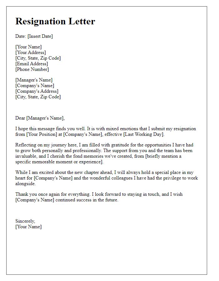 Letter template of uplifting resignation with fond memories