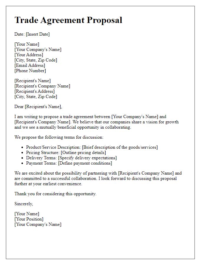 Letter template of initial trade agreement proposal