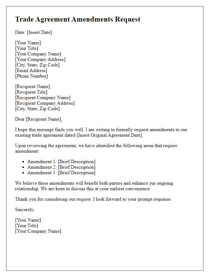 Letter template of trade agreement amendments request