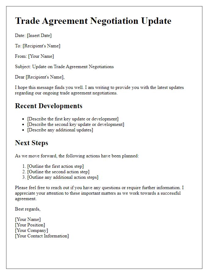 Letter template of trade agreement negotiation updates