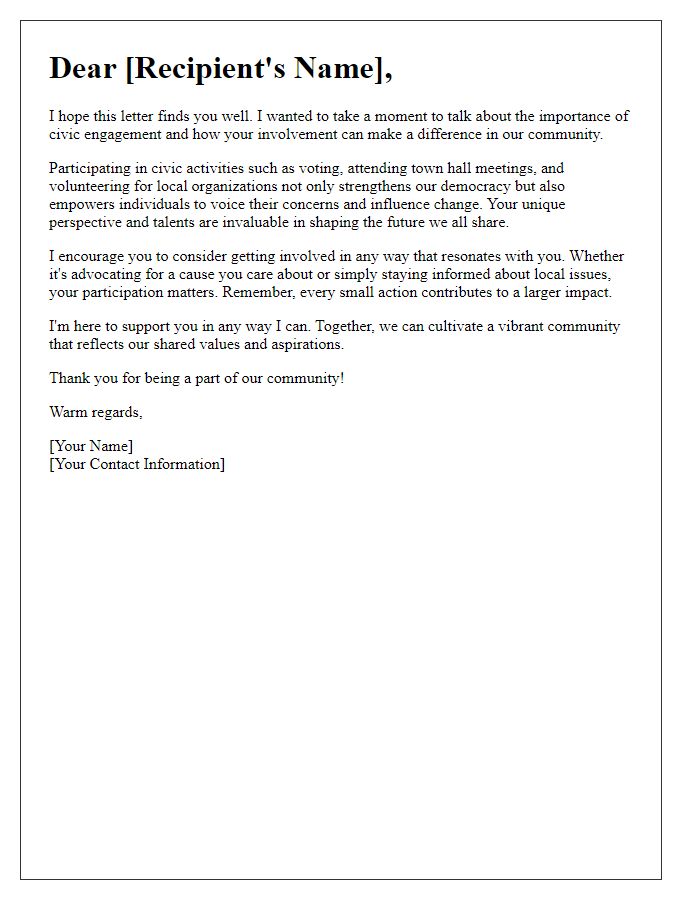 Letter template of encouragement for civic engagement