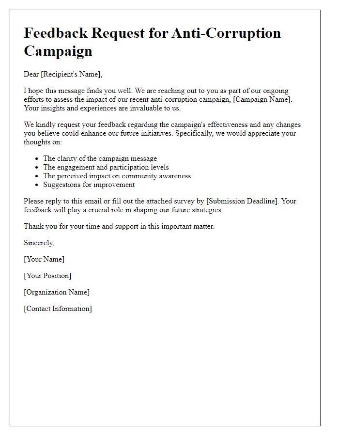 Letter template of feedback request for anti-corruption campaign impact