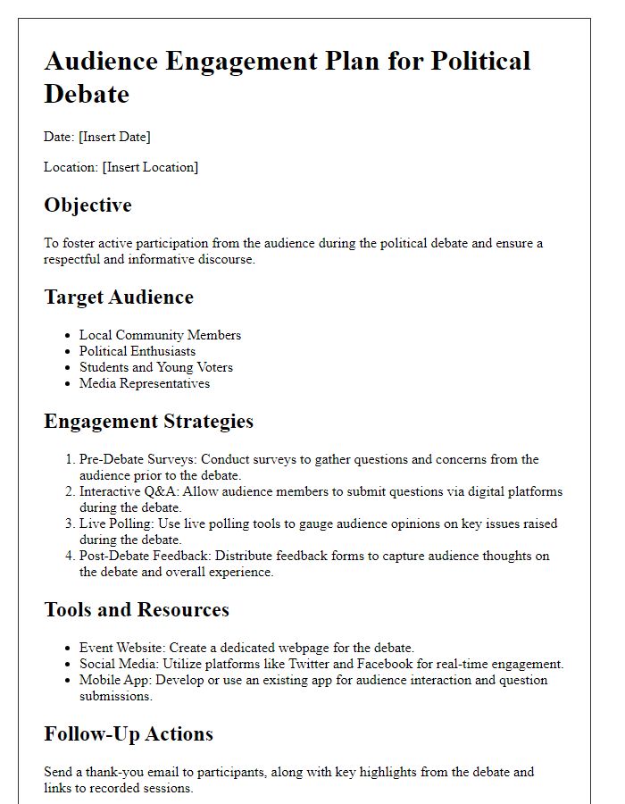 Letter template of political debate audience engagement plan