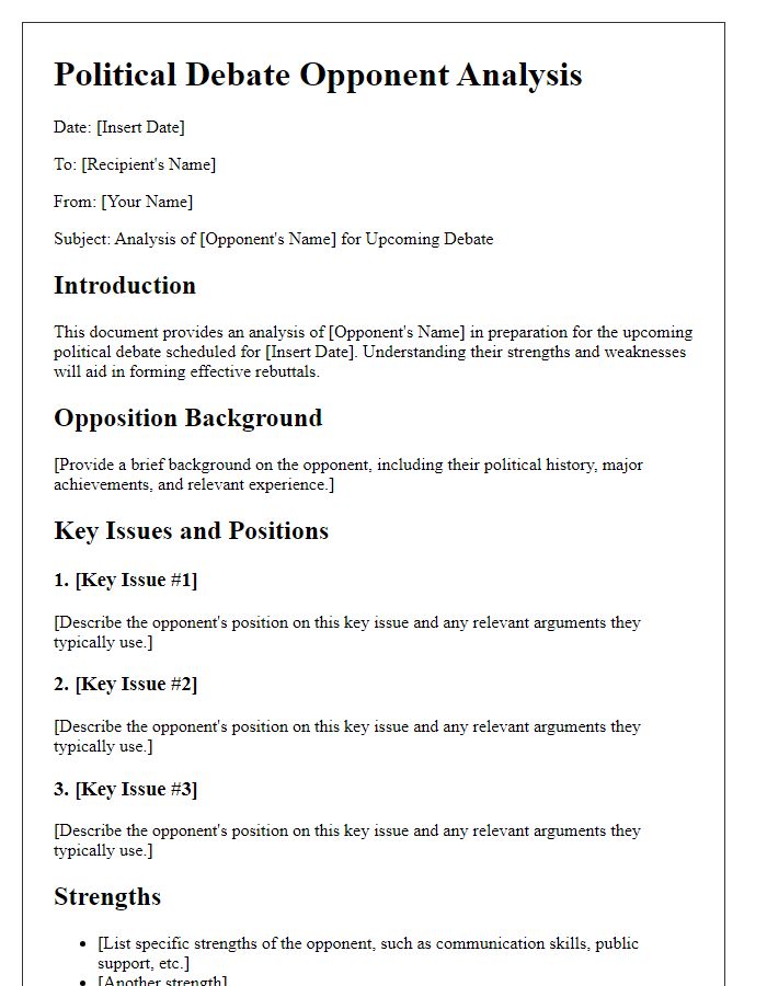 Letter template of political debate opponent analysis