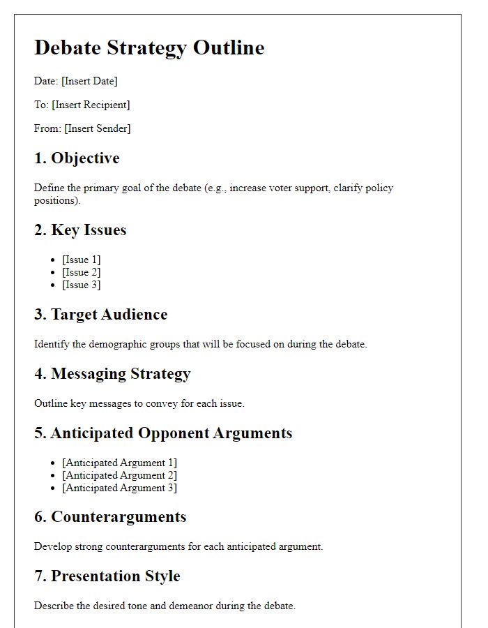 Letter template of political debate strategy outline