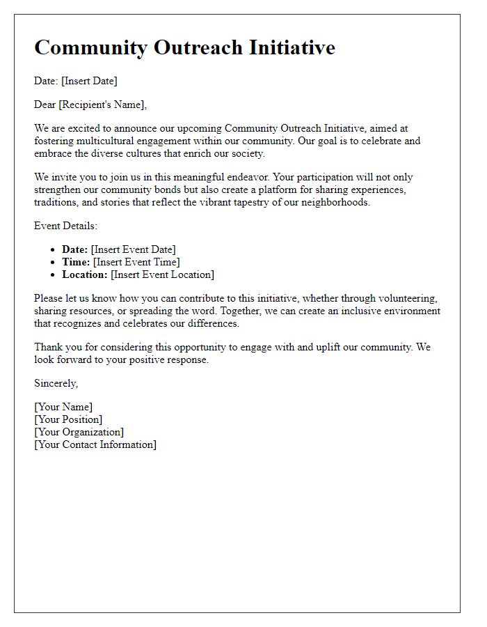 Letter template of multicultural engagement for community outreach initiatives.